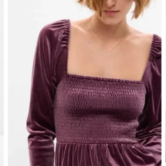 Smocked Velvet Mini Dress - Picture 4 of 9